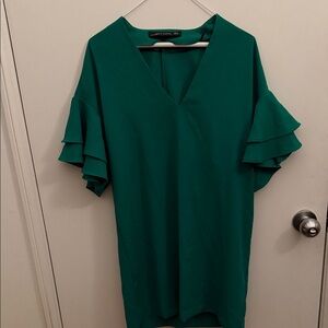 Zara Emerald V-Neck Ruffle Sleeve Tunic